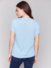 Load image into Gallery viewer, Charlie B - C1231TPK - Short Sleeves V Neck Linen T-Shirt - Bluebell
