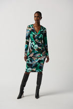 Load image into Gallery viewer, Jospeh Ribkoff - 234019 - Brush Print Ruched Wrap Dress - Black/Multi
