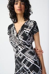 Joseph Ribkoff - 241295 - Geometric Print Wrap Dress - Blk/Multi