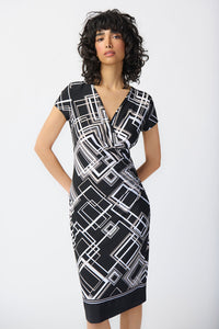 Joseph Ribkoff - 241295 - Geometric Print Wrap Dress - Blk/Multi