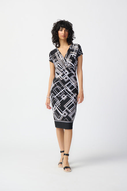 Joseph Ribkoff 241295 Geometric Print Wrap Dress Blk Multi
