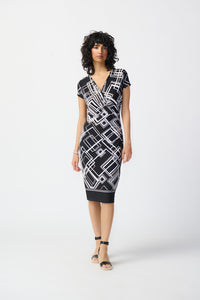 Joseph Ribkoff - 241295 - Geometric Print Wrap Dress - Blk/Multi