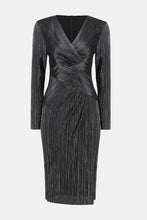 Load image into Gallery viewer, Joseph Ribkoff - 234110 - Metallic Crinkle Faux Wrap Dress - Dark Grey
