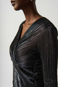 Joseph Ribkoff - 234110 - Metallic Crinkle Faux Wrap Dress - Dark Grey