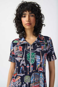 Joseph Ribkoff - 241209 - Scenery Print Silky Knit Trapeze Dress