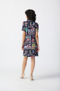 Joseph Ribkoff - 241209 - Scenery Print Silky Knit Trapeze Dress