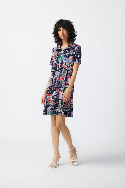 Joseph Ribkoff - 241209 - Scenery Print Silky Knit Trapeze Dress