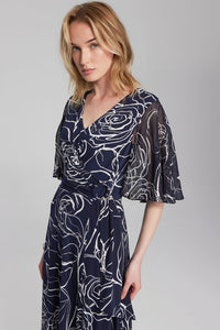 Joseph Ribkoff - 241764 - Floral Dress - Midnight Blue/Vanilla