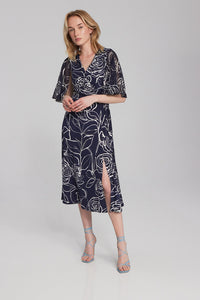 Joseph Ribkoff - 241764 - Floral Dress - Midnight Blue/Vanilla