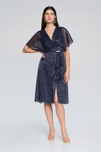 Load image into Gallery viewer, Joseph Ribkoff - 241714 -Pleated Novelty Fit-and-Flare Dress - Navy
