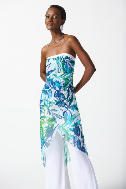 Joseph Ribkoff - 242024 - Mesh And Silky Knit Tropical Print Jumpsuit