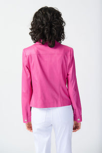 Joseph Ribkoff - 241911 - Foiled Suede Jacket with Metal Trims- Bright pink