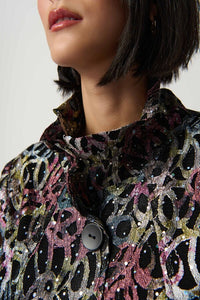 Joseph Ribkoff - 234106 -Abstract Print Shirred Collar Trapeze Jacket - Multi