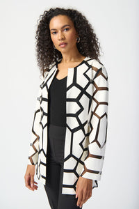 Joseph Ribkoff - 241905 - Cut Leatherette on Mesh Jacket - Vanilla/Black