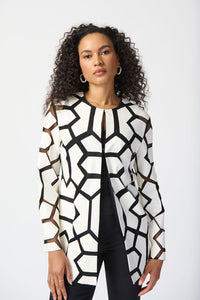 Joseph Ribkoff - 241905 - Cut Leatherette on Mesh Jacket - Vanilla/Black