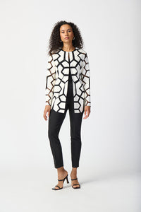 Joseph Ribkoff - 241905 - Cut Leatherette on Mesh Jacket - Vanilla/Black
