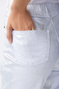 Joseph Ribkoff - 241932 - Croc Skin Textured Pants - White/Silver