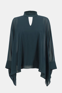 Joseph Ribkoff - 234245 - Chiffon Poncho Top with Mock Neck Collar - Alpine green