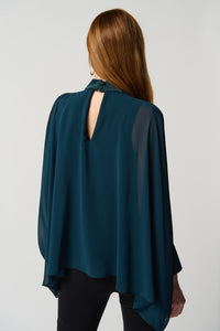 Joseph Ribkoff - 234245 - Chiffon Poncho Top with Mock Neck Collar - Alpine green