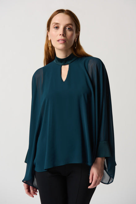 Joseph Ribkoff - 234245 - Chiffon Poncho Top with Mock Neck Collar - Alpine green