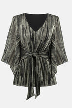 Load image into Gallery viewer, Joseph Ribkoff - 234222 - Pleated Foil Knit Top with Sash - Black/Gold
