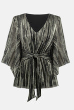 Load image into Gallery viewer, Joseph Ribkoff - 234222 - Pleated Foil Knit Top with Sash - Black/Gold
