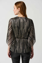 Load image into Gallery viewer, Joseph Ribkoff - 234222 - Pleated Foil Knit Top with Sash - Black/Gold
