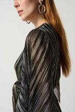 Load image into Gallery viewer, Joseph Ribkoff - 234222 - Pleated Foil Knit Top with Sash - Black/Gold
