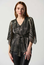 Load image into Gallery viewer, Joseph Ribkoff - 234222 - Pleated Foil Knit Top with Sash - Black/Gold
