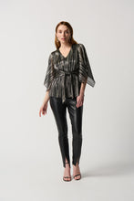 Load image into Gallery viewer, Joseph Ribkoff - 234222 - Pleated Foil Knit Top with Sash - Black/Gold
