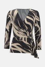 Load image into Gallery viewer, Joseph Ribkoff - 234078 - Abstract Print Silky Knit Top With Side Buckle - Black/Latte
