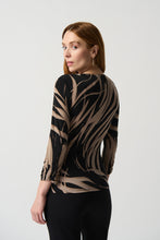 Load image into Gallery viewer, Joseph Ribkoff - 234078 - Abstract Print Silky Knit Top With Side Buckle - Black/Latte
