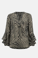 Load image into Gallery viewer, Joseph Ribkoff - 234074 - Dot Print Chiffon Top With Ruffles Sleeves -  Black/Multi
