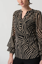 Load image into Gallery viewer, Joseph Ribkoff - 234074 - Dot Print Chiffon Top With Ruffles Sleeves -  Black/Multi
