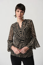 Load image into Gallery viewer, Joseph Ribkoff - 234074 - Dot Print Chiffon Top With Ruffles Sleeves -  Black/Multi
