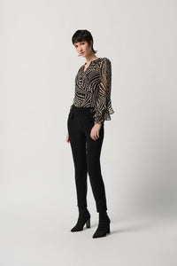 Joseph Ribkoff - 234074 - Dot Print Chiffon Top With Ruffles Sleeves -  Black/Multi