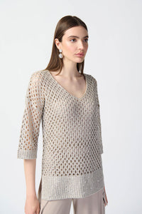 Joseph Ribkoff - 241922 - Sequin Detail Crochet Top - Champagne
