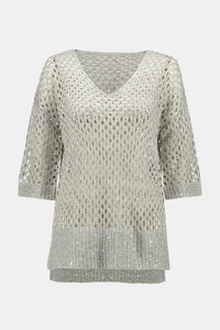 Joseph Ribkoff - 241922 - Sequin Detail Crochet Top - Champagne