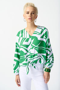 Joseph Ribkoff - 242121 - Printed Tie Top - Green/Vanilla – Viau Ladies Wear