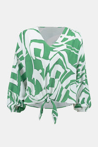 Joseph Ribkoff - 242121 - Printed Tie Top - Green/Vanilla