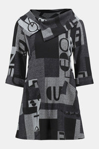 Joseph Ribkoff - 234226 - Mixed Media Knit Tunic - Grey/Black