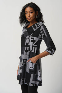 Joseph Ribkoff - 234226 - Mixed Media Knit Tunic - Grey/Black