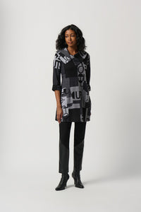 Joseph Ribkoff - 234226 - Mixed Media Knit Tunic - Grey/Black