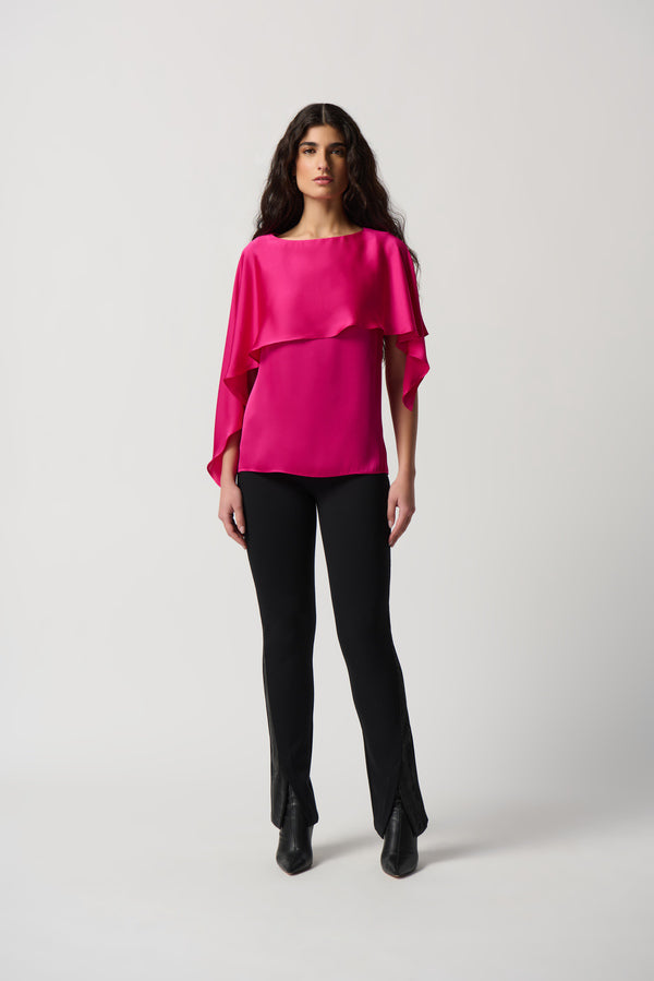 Joseph Ribkoff - 234023 - Satin Layered Boat Neck Top - Shocking Pink