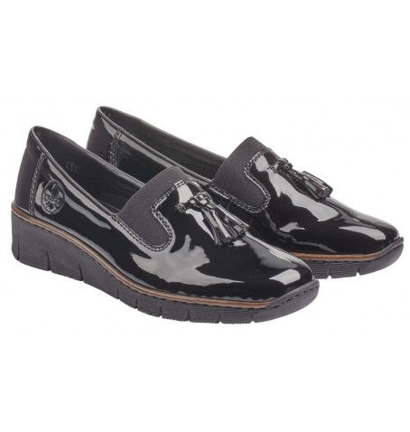 Rieker - 53751-00 - Black Patent Wedge Shoes - Schwartz Blk