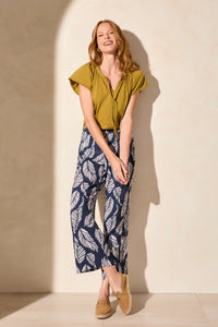 Tribal - 2156O - Pull On Ankle Pant With Hem Vent And Buttons - Indigo