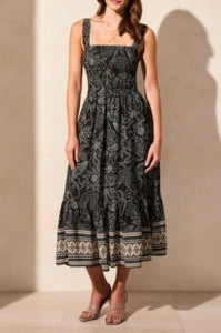 Tribal - 937O - Lined Sleeveless Dress With Ruching - Deep Sea