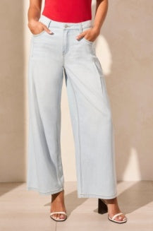 Tribal - 5744O - Audrey Pleated Wide Leg Jeans - Blue White