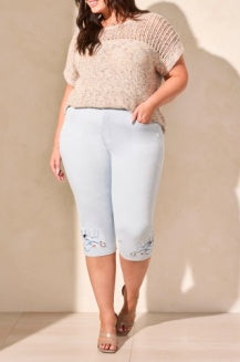 Tribal - 5775O - Sophia Curvy Capri Jeans With Embroidery - DkWater