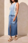 Tribal - 5714O - Crew Neck Fringed Hem Sweater Cami - Sailboatmulti